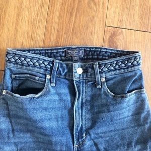 Curve love medium light wash denim with braided waistline and raw